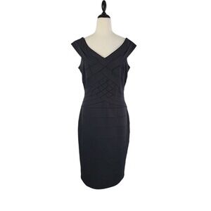 Tadashi Shoji Black Bandage Bodycon Dress‎ XL Off Shoulder Sexy Cocktail Midi